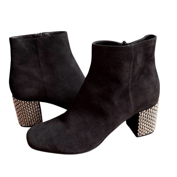 Saint Laurent Suede Crystal Studded Babies 70 Ankle Boots Black EU 37.5 US 7.5